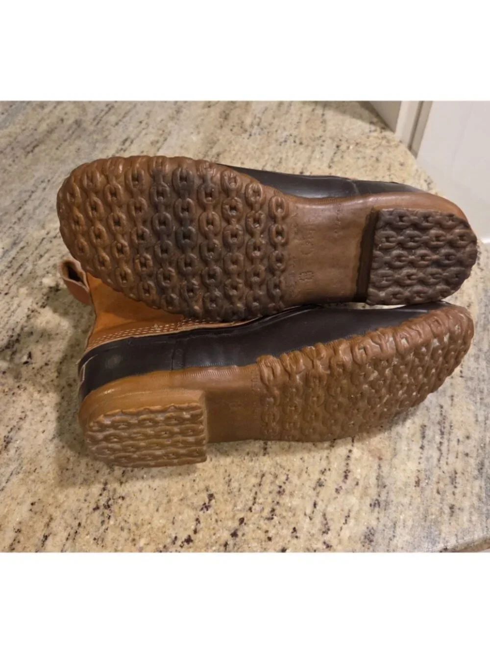 LL Bean Lounger Boots Mens 8 Brown Leather Rubber Duck Boots Buckle Strap Gortex